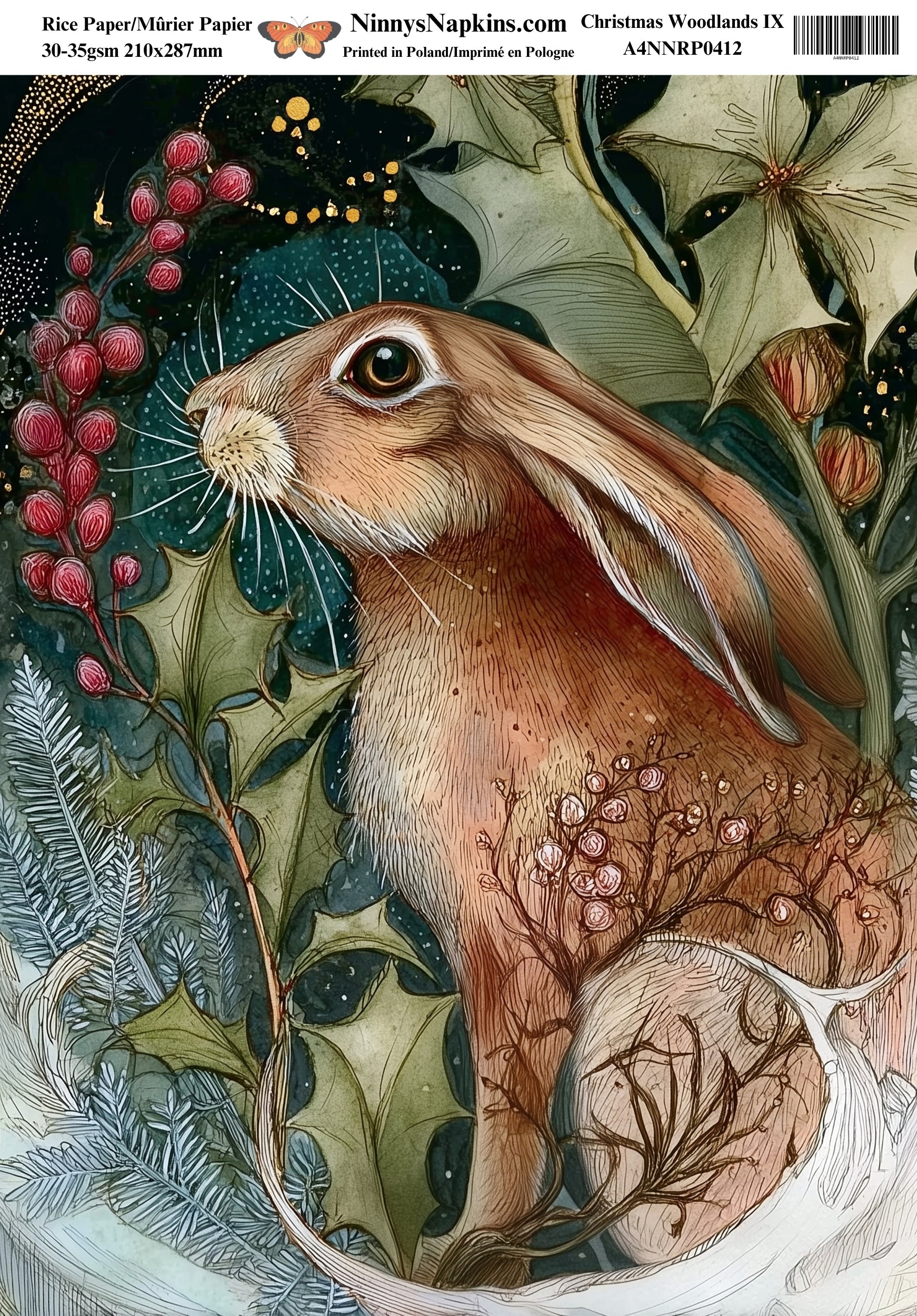 Decoupage Rice Paper - Christmas Woodland IX