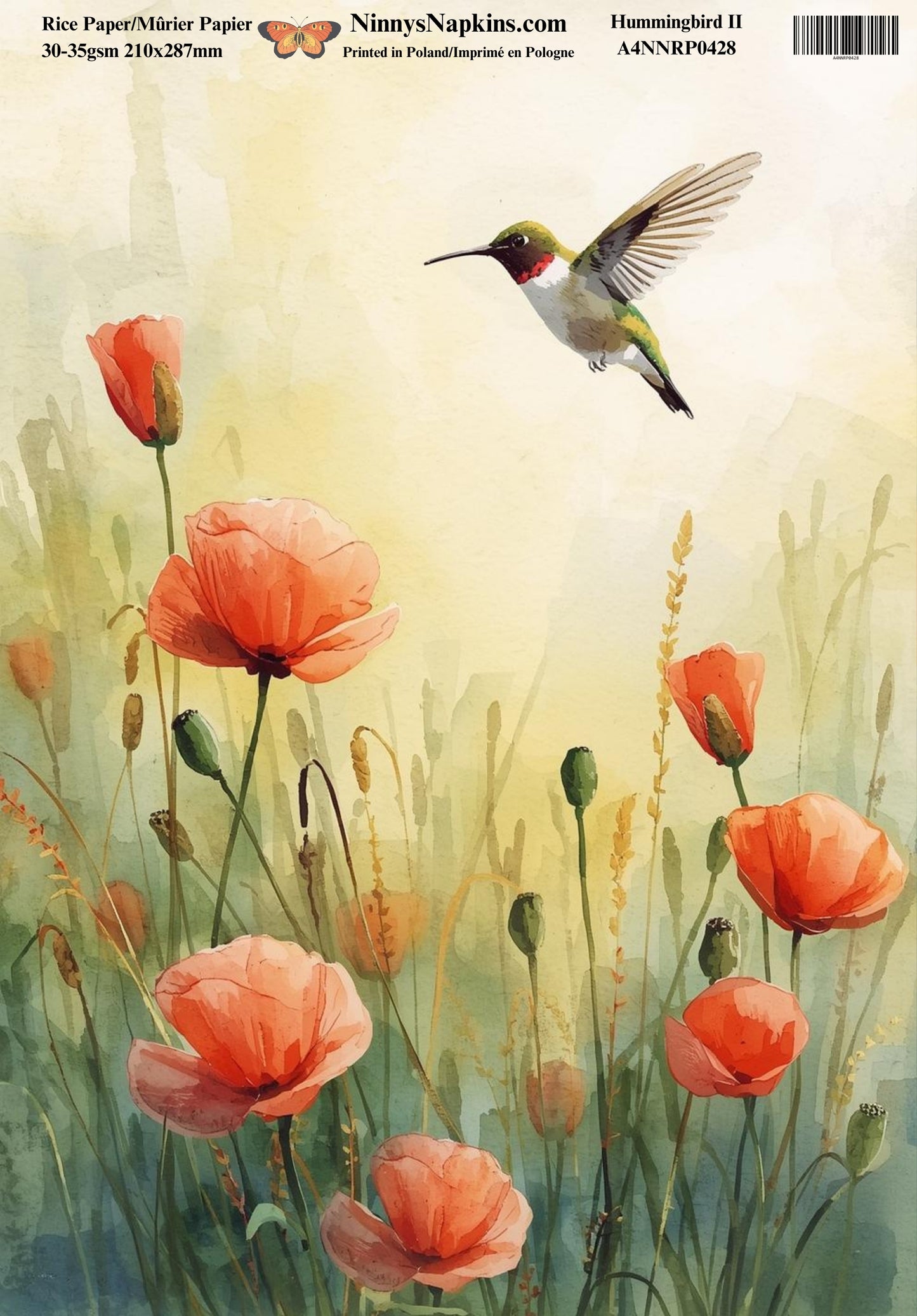 Decoupage Rice Paper - Hummingbird II