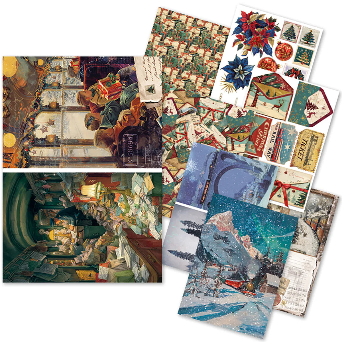 Decoupage Rice Paper A5 MIXED 8/Pkg - Polar Railway