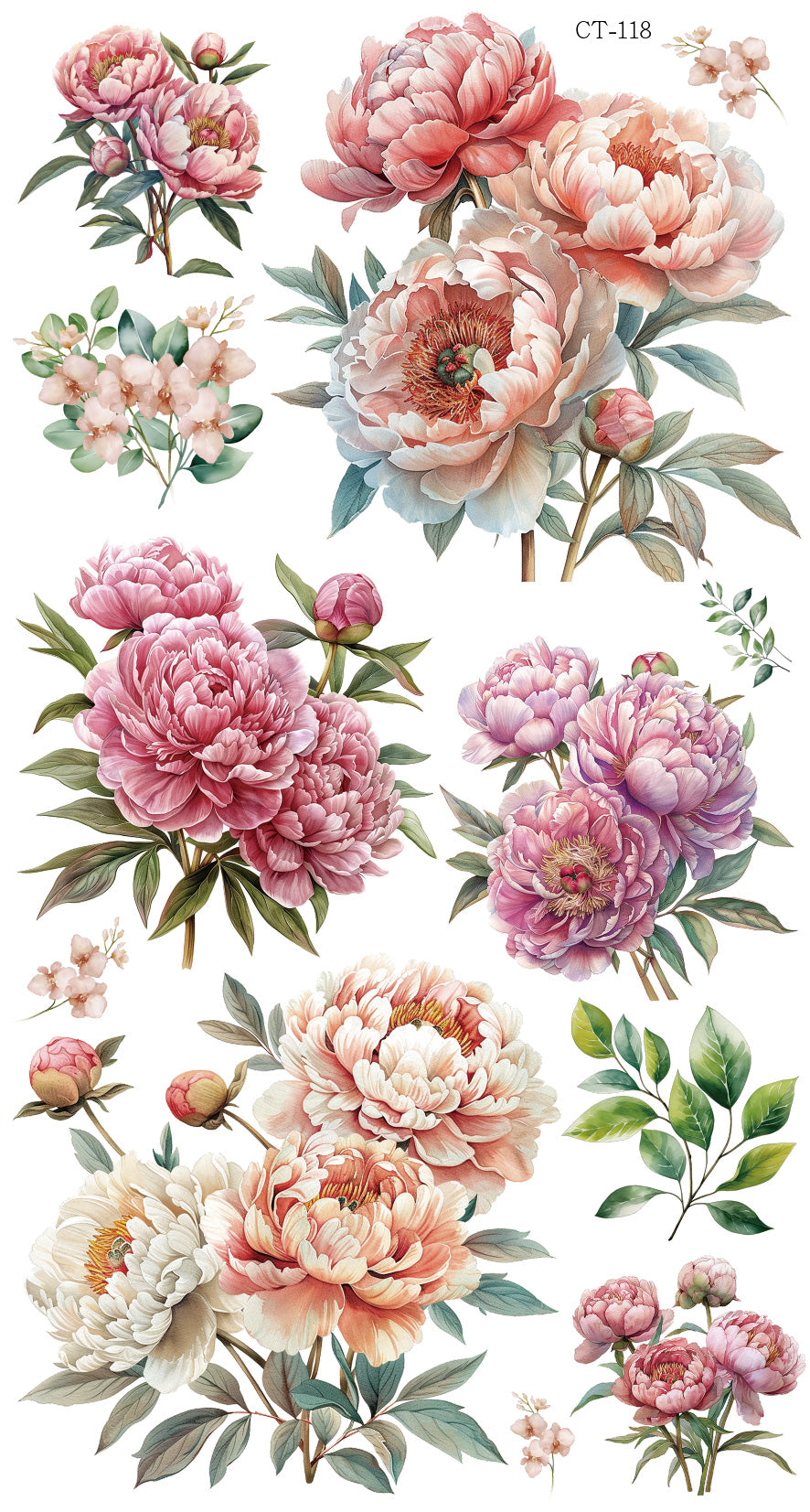 Glossy Crystal Rub-On Transfers- Peonies