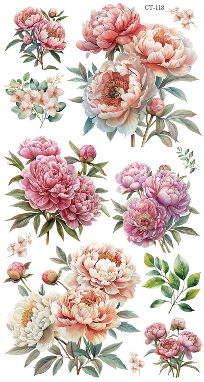 Glossy Crystal Rub-On Transfers- Peonies