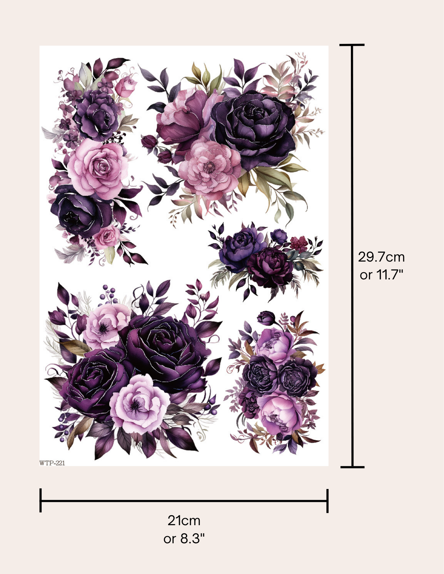 Wet Transfers A4- Plum Bouquets