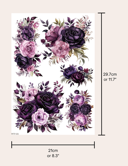 Wet Transfers A4- Plum Bouquets