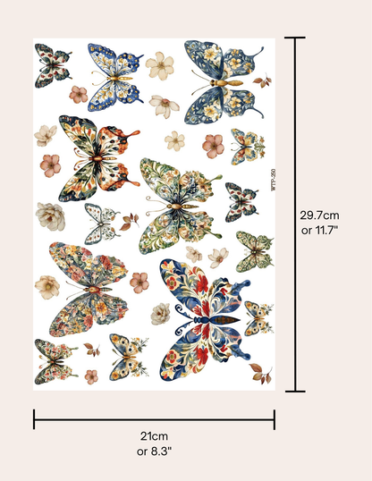 Wet Transfers A4- Floral Butterflies