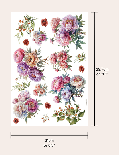 Wet Transfers A4- Plenty of Peonies
