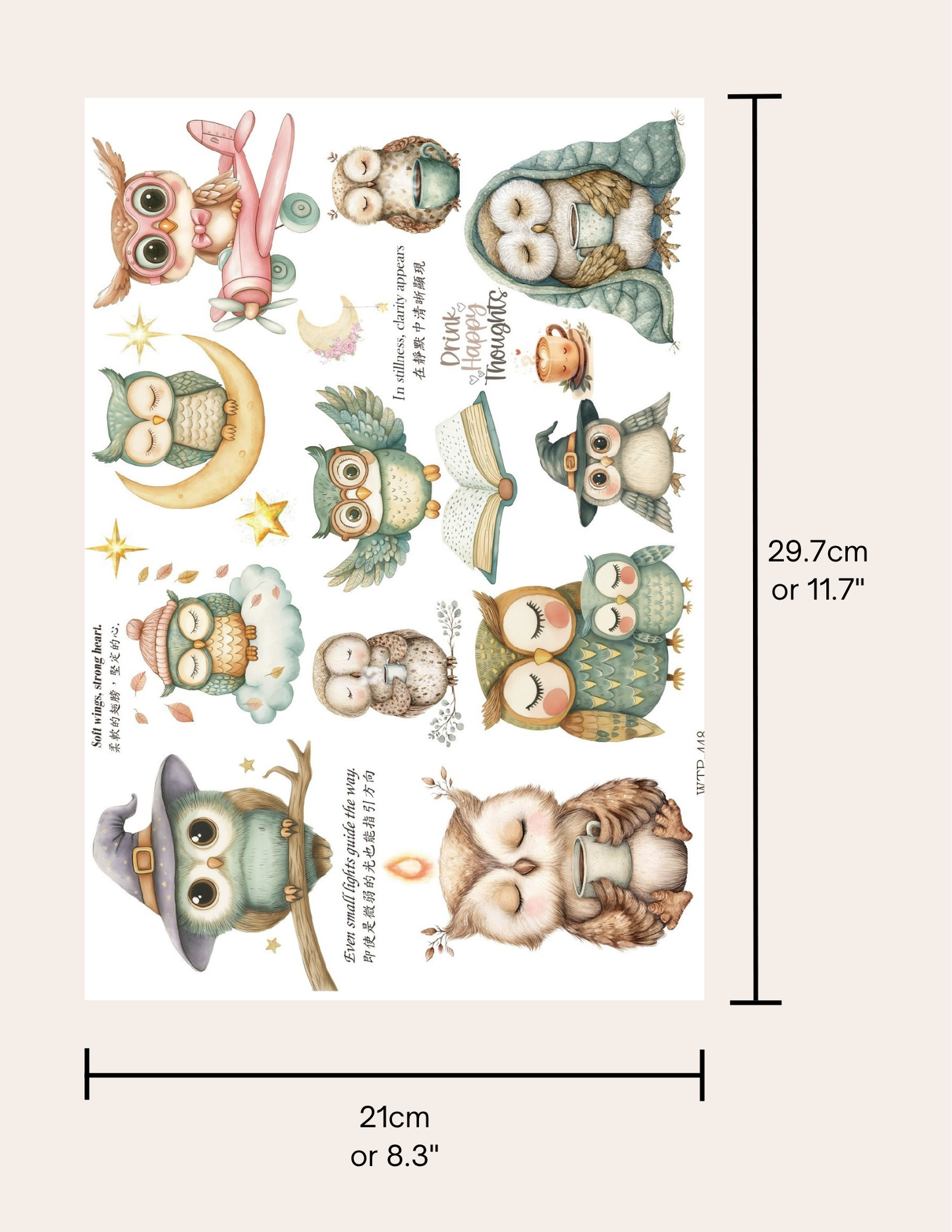 Wet Transfers A4- Sleepy Owls