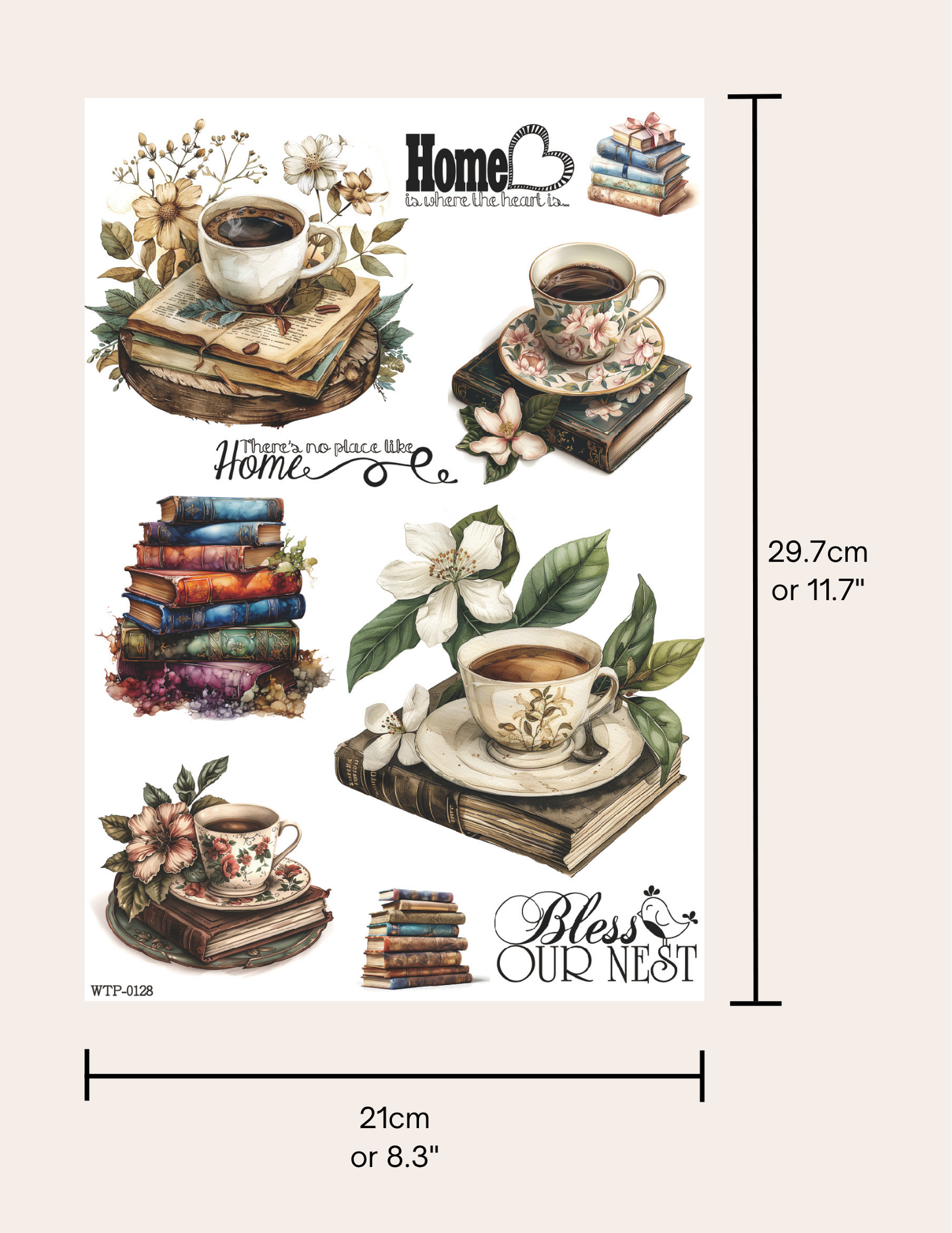 Wet Transfers A4- Books and Coffee
