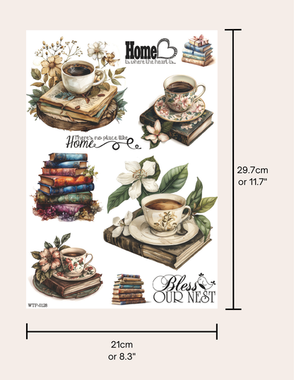 Wet Transfers A4- Books and Coffee
