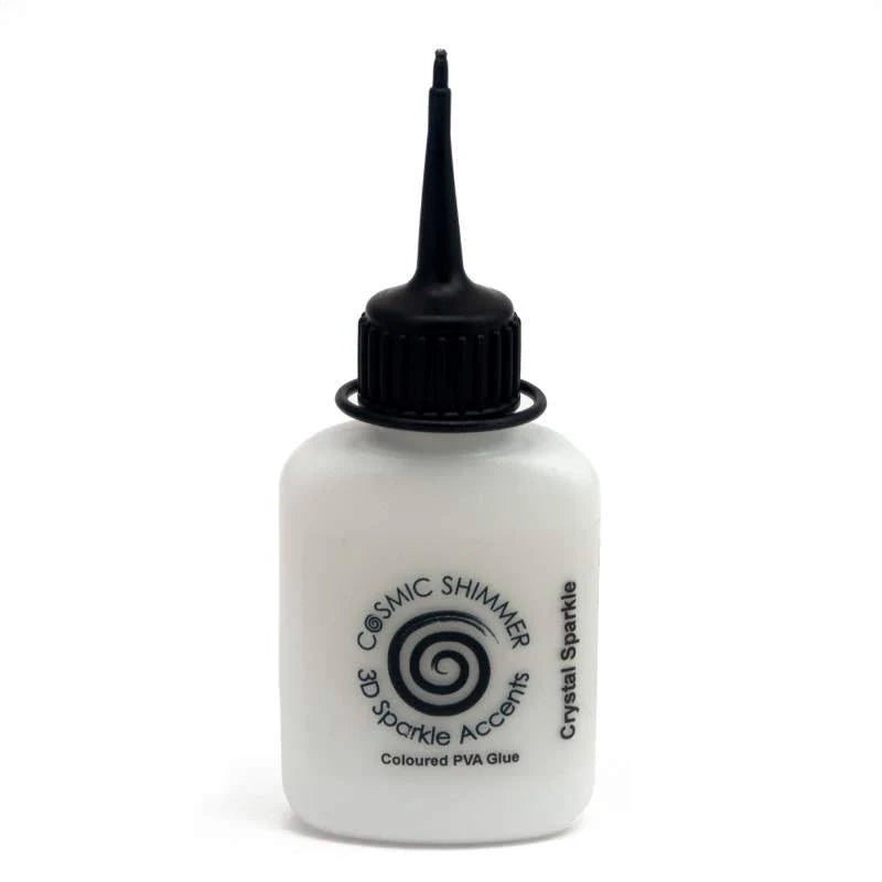 White bottle with black cap labeled 'Cosmic Shimmer Sparkle Accents' on a white background