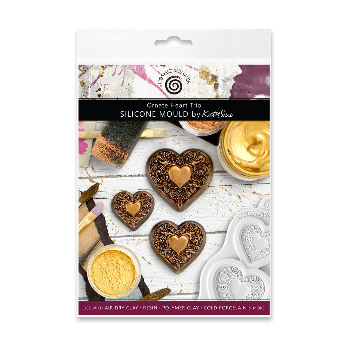Cosmic Shimmer Ornate Heart Trio Silicone Mould