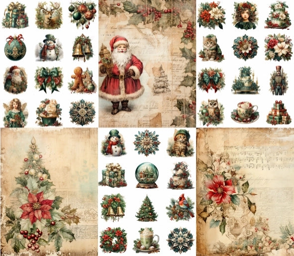 Craft Kreatively Rice Paper A4 Value Pack of 6 - Vintage Christmas