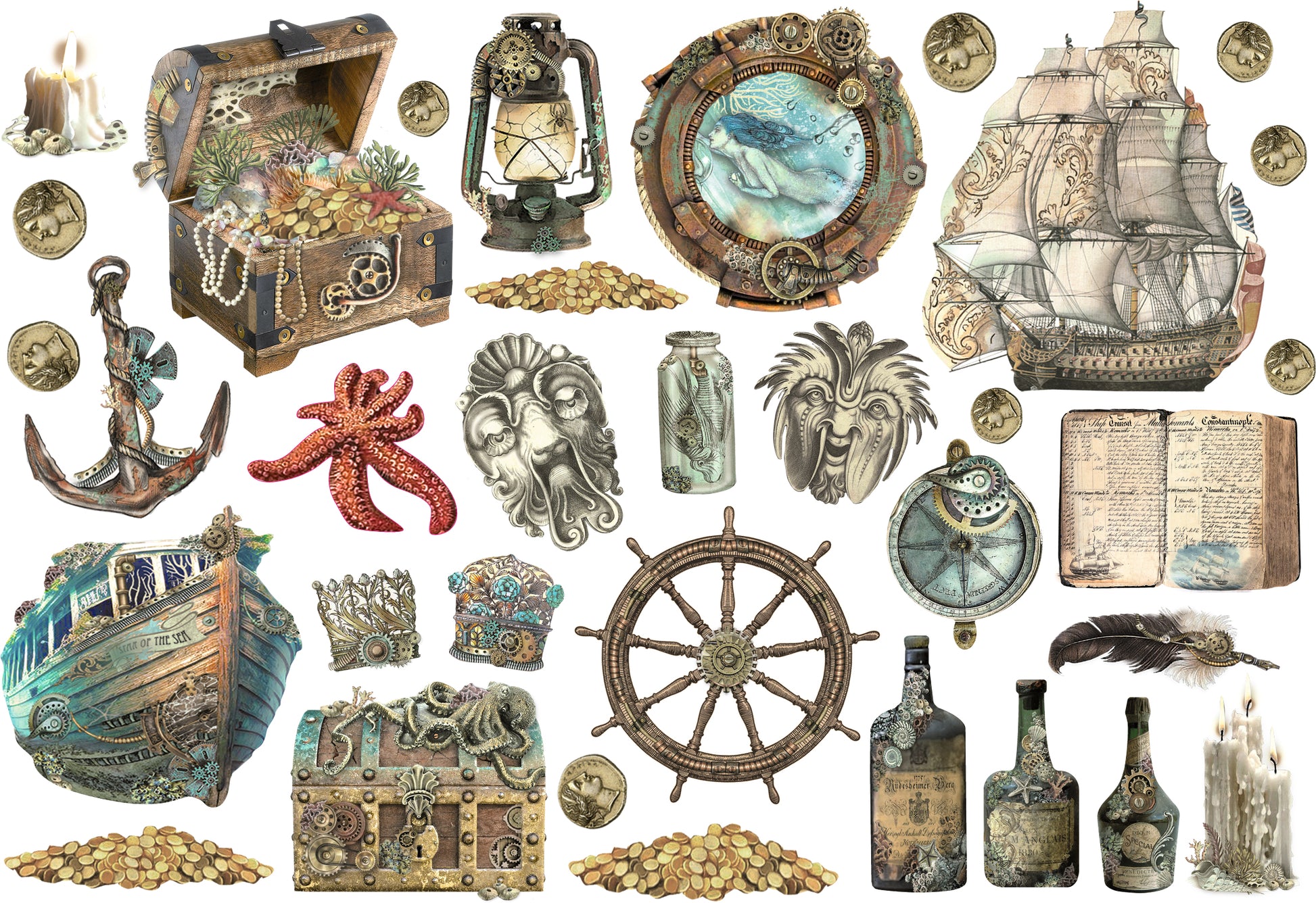 Stamperia Adhesive Ephemera - Songs of the Sea, Sailing Ship and Elements