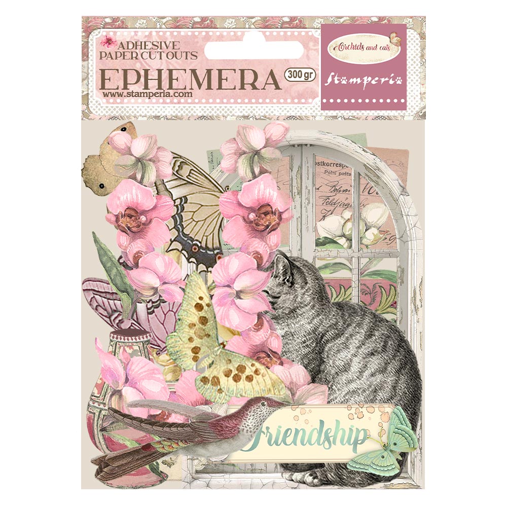 Stamperia Adhesive Ephemera - Orchids and Cats
