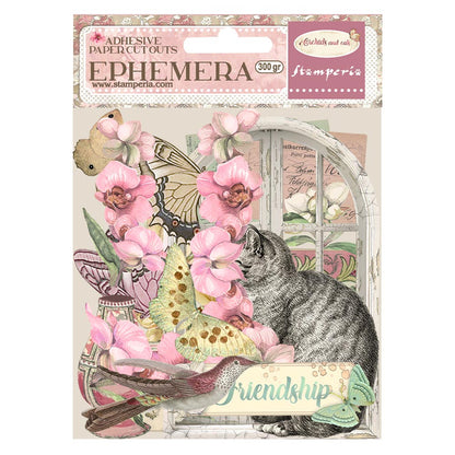 Stamperia Adhesive Ephemera - Orchids and Cats