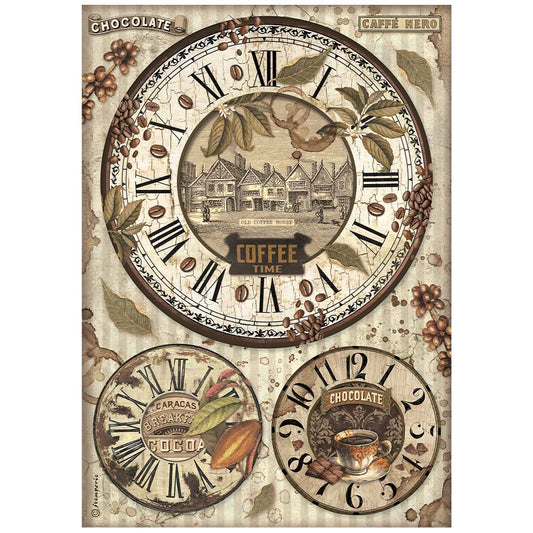 Stamperia Rice Paper A4 - Coffee and Chocolate Clocks