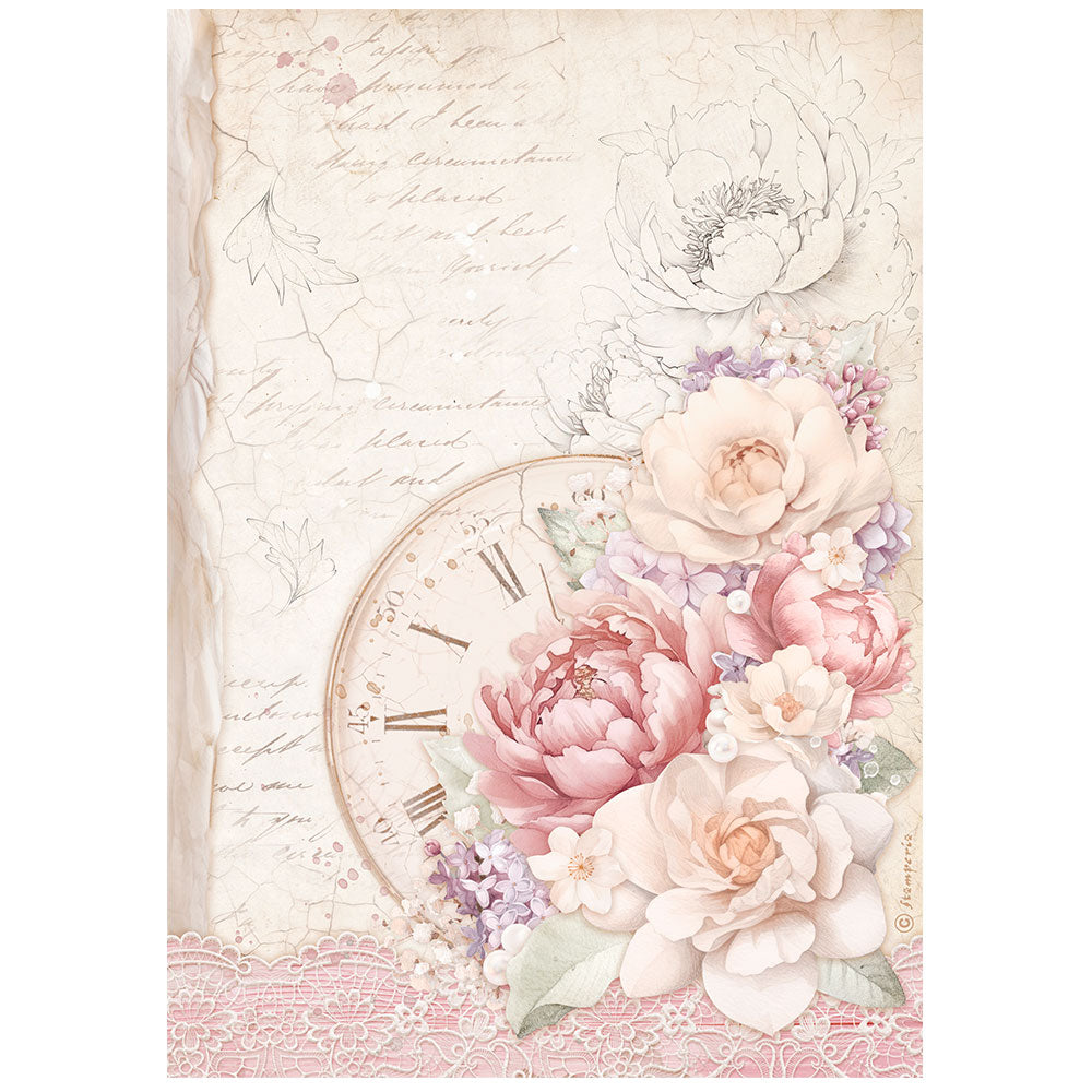 Stamperia Rice Paper A4 - Romance Forever, Clock