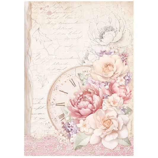 Stamperia Rice Paper A4 - Romance Forever, Clock