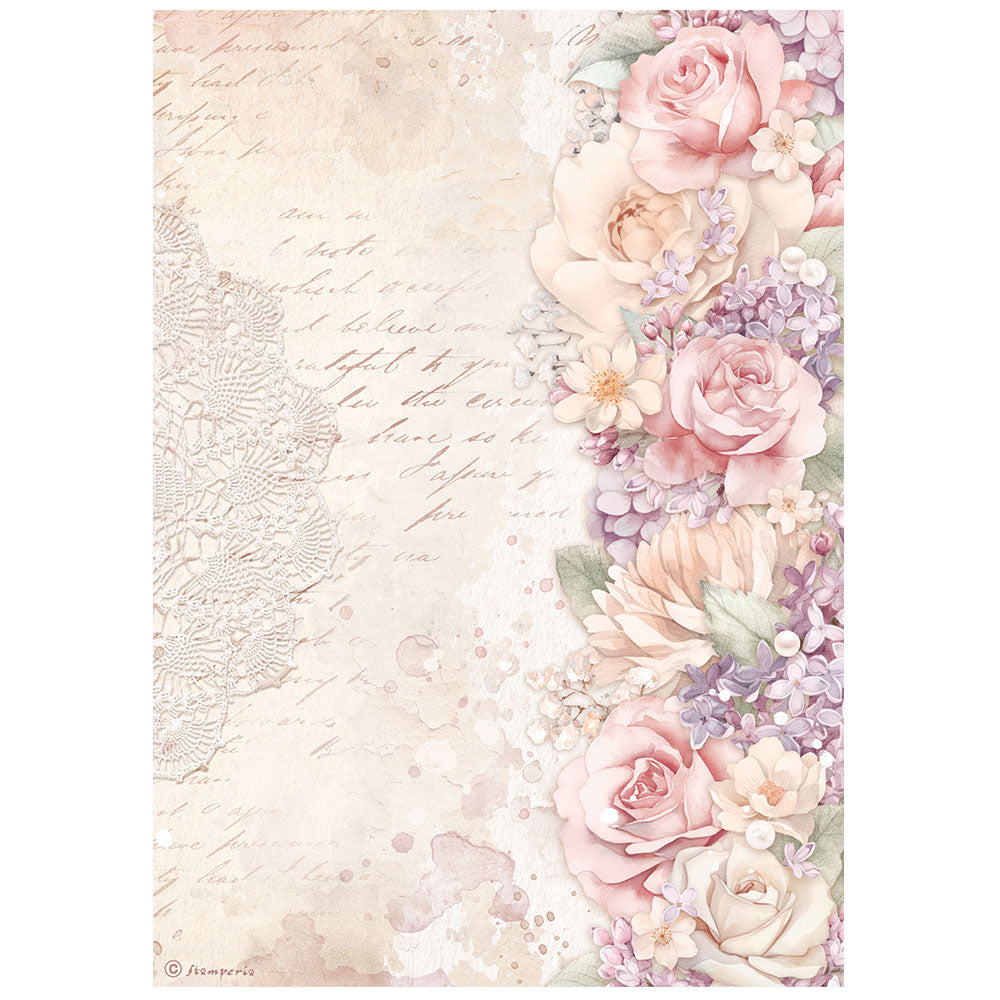 Stamperia Rice Paper A4 - Romance Forever, Floral Border