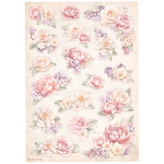 Stamperia Rice Paper A4 - Romance Forever, Floral Background
