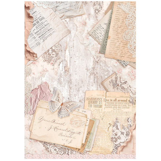 Stamperia Rice Paper A4 - Romance Forever, Letters