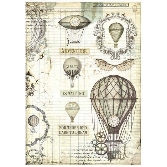 Stamperia Rice Paper A4 - Voyages Fantastiques, Balloon