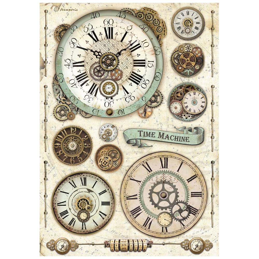 Stamperia Rice Paper A4 - Voyages Fantastiques, Clock