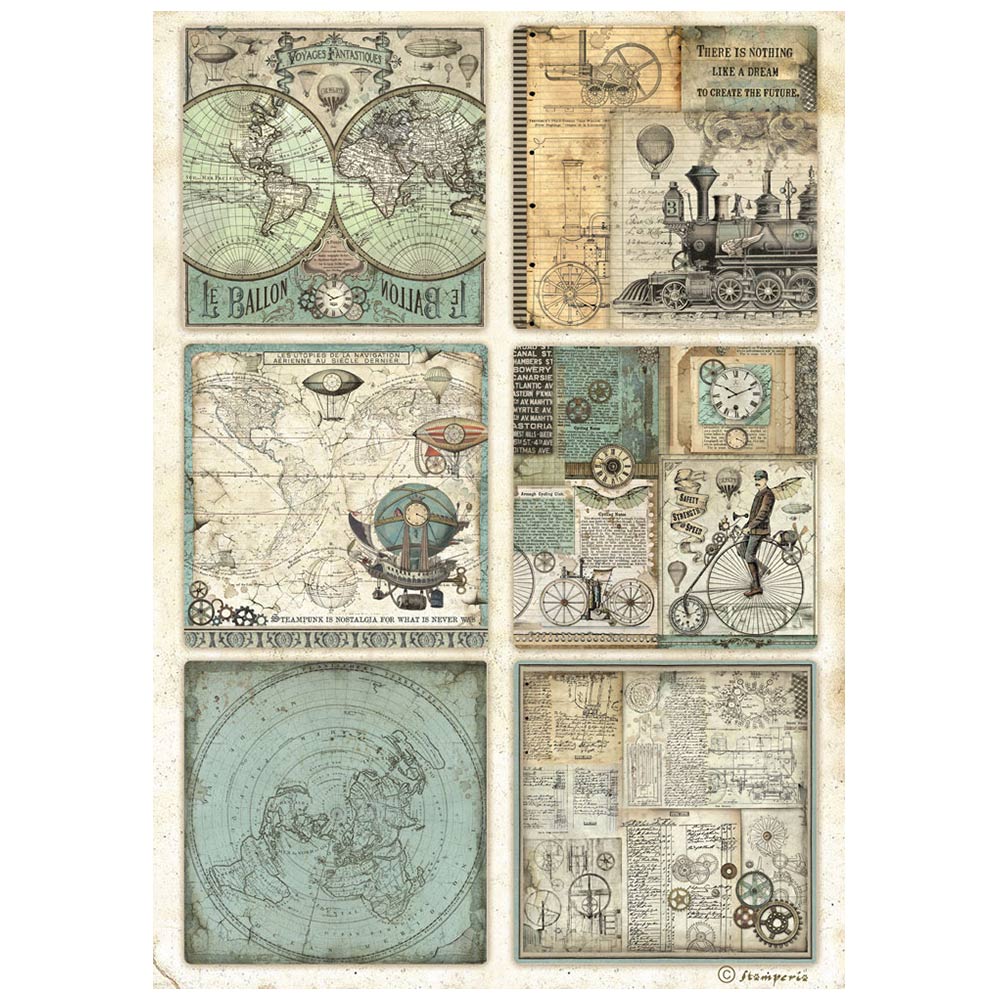 Stamperia Rice Paper A4 - Voyages Fantastiques, 6 Cards