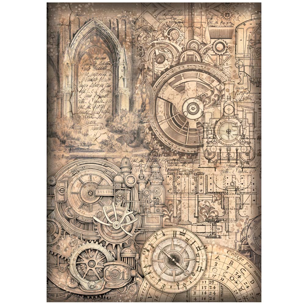 Stamperia Rice Paper A4 - Sir Vagabond in Fantasy World, Mechanical Pattern