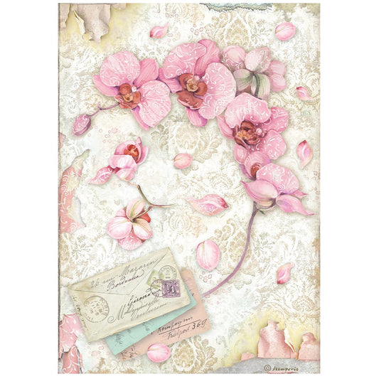 Stamperia Rice Paper A4 - Orchids and Cats, Pink Orchid