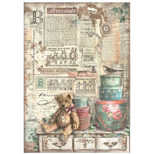 Stamperia Rice Paper A4 - Brocante Antiques, Teddy Bears