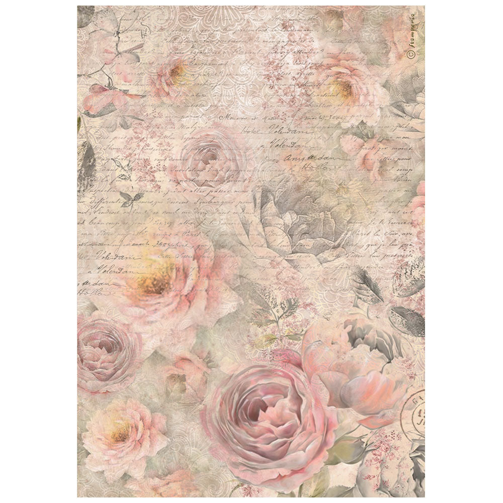 Stamperia Rice Paper A4 - Shabby Rose, Roses Pattern