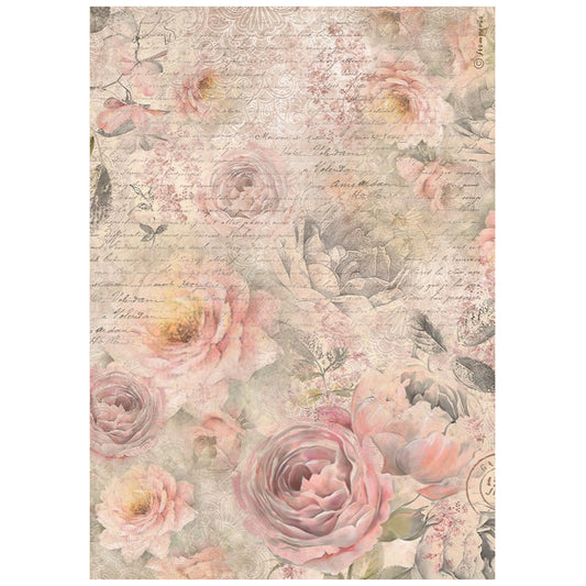 Stamperia Rice Paper A4 - Shabby Rose, Roses Pattern