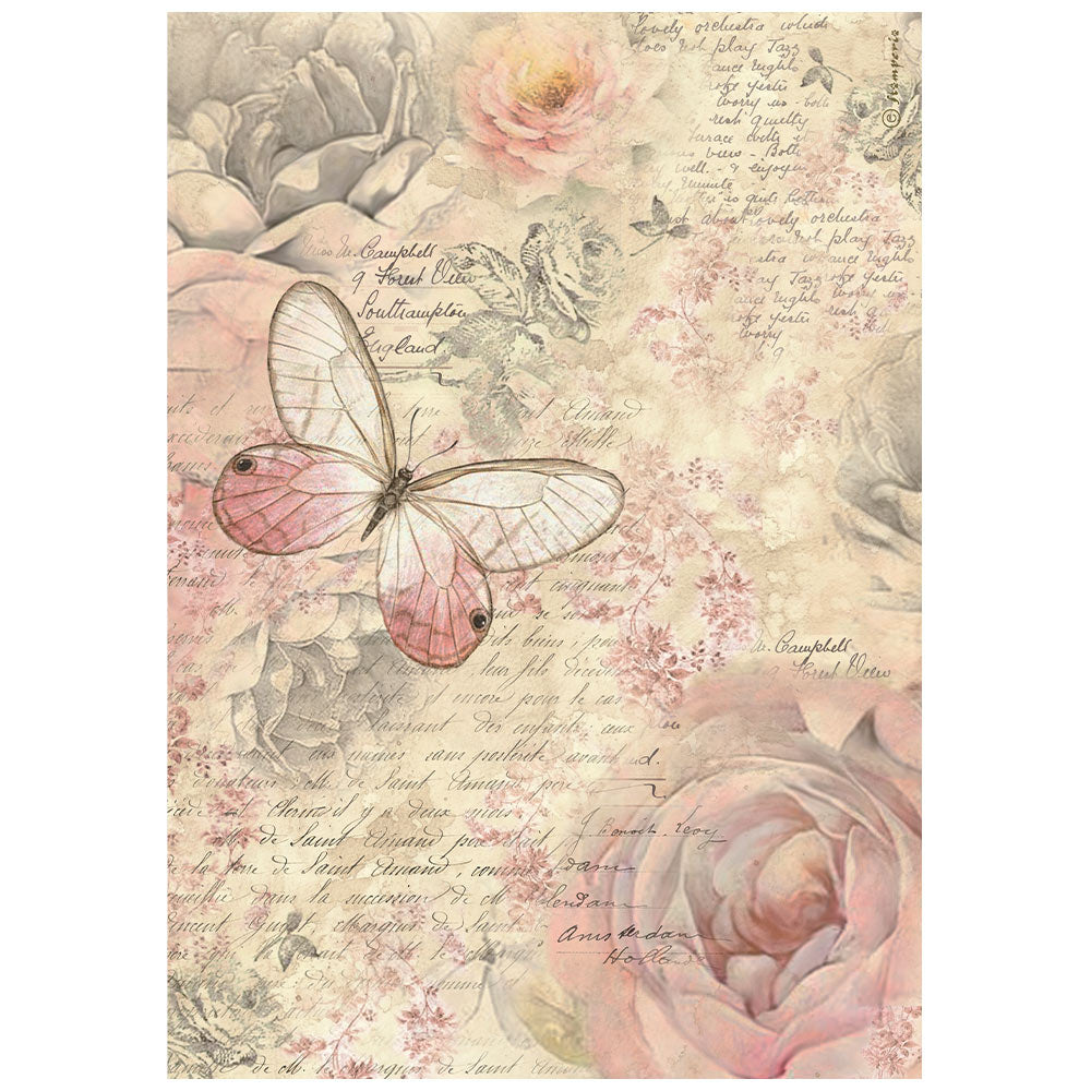 Stamperia Rice Paper A4 - Shabby Rose, Butterfly