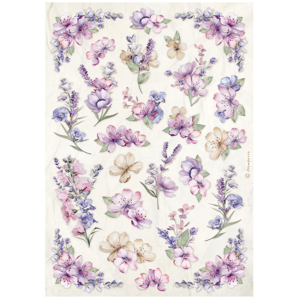 Stamperia Rice Paper A4 - Lavender Flower Pattern