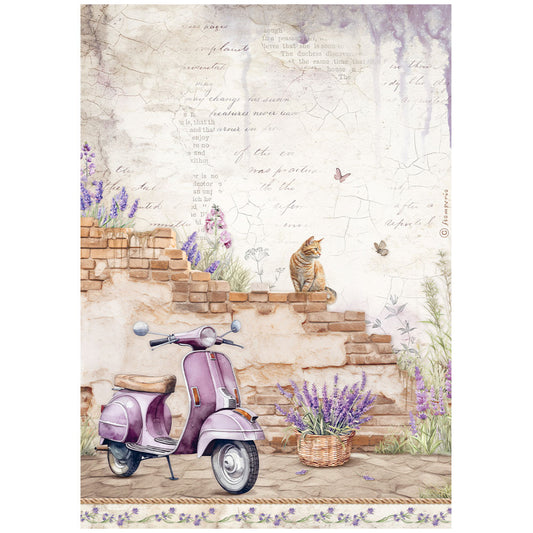 Stamperia Rice Paper A4 - Lavender Vespa