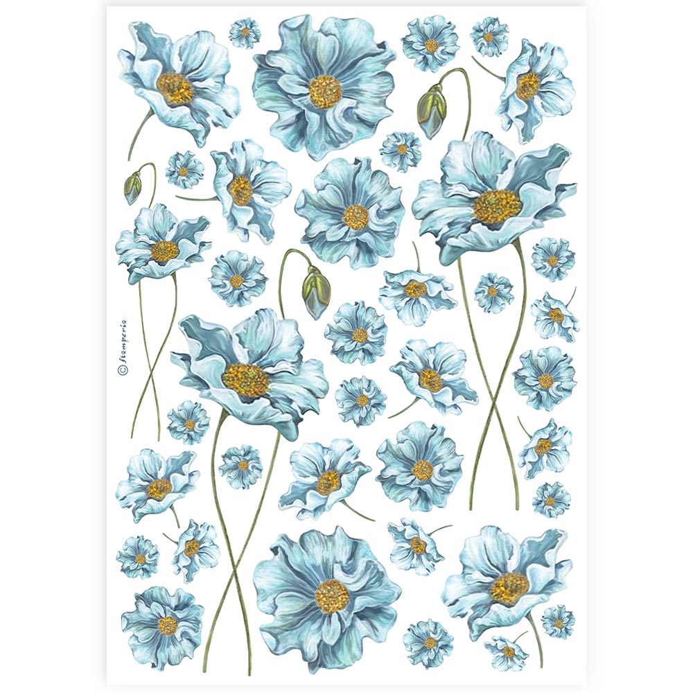 Stamperia Rice Paper A4 - Blue Flowers