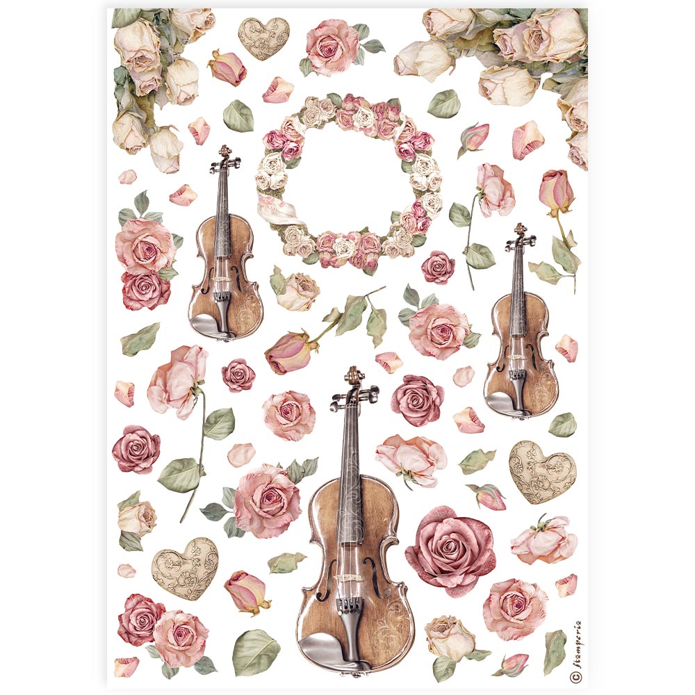 Stamperia Rice Paper A4 - Violins and Roses