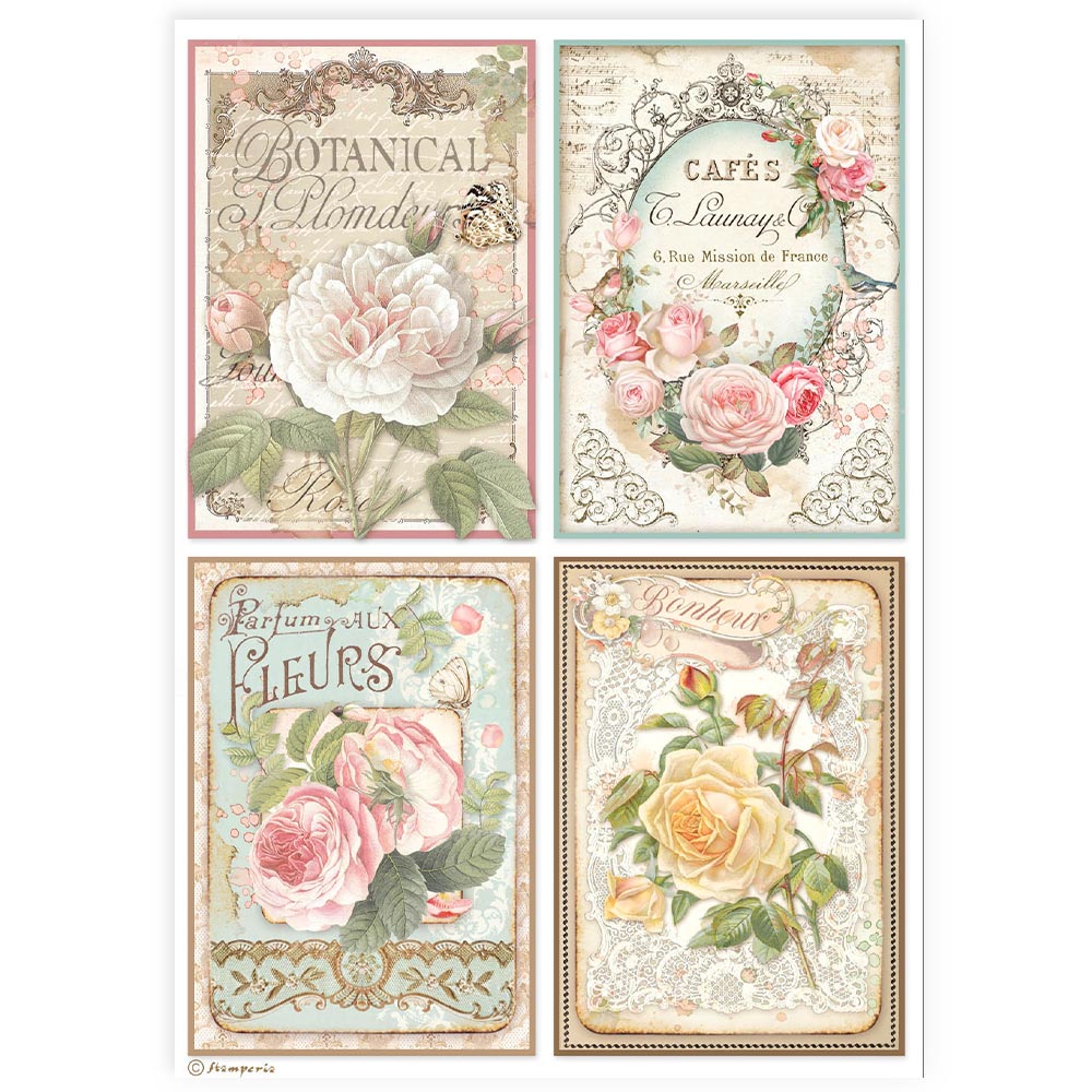 Stamperia Rice Paper A4 - Four Cards Roses