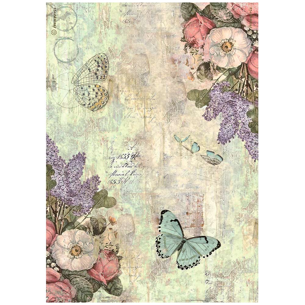 Stamperia Rice Paper A4 - Wonderland Flowers and Butterflies