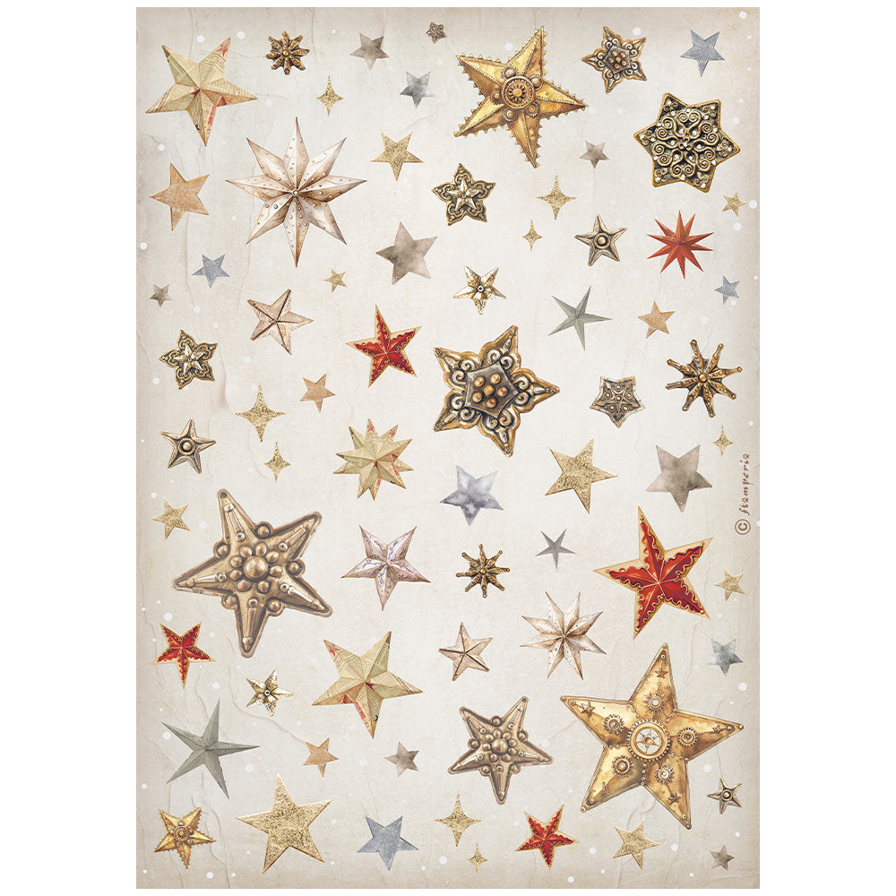 Stamperia Rice Paper A4 - Gear Up For Christmas, Stars