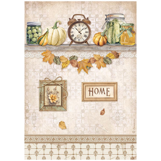 Stamperia Rice Paper A4 - Golden Harmony, Clock and Pumpkins