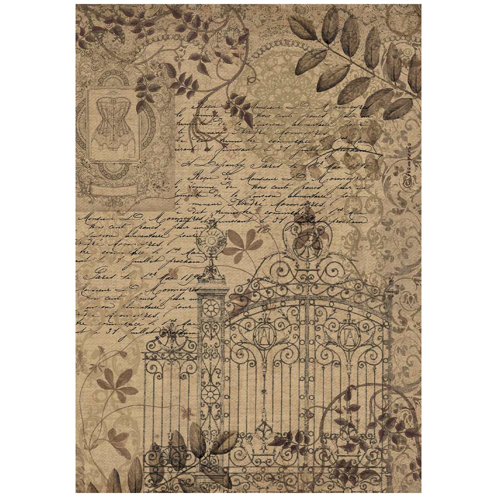 Stamperia Rice Paper A4 - Old Lace, Gate