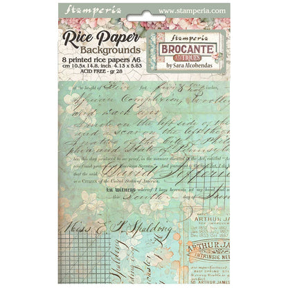 Stamperia Rice Paper A6 Value Pack Backgrounds- Brocante Antiques