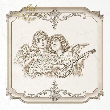Decorative illustration of two angelic figures on a white background.