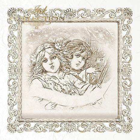Decorative illustration of two girls in an ornate frame
