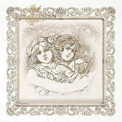 Decorative illustration of two girls in an ornate frame