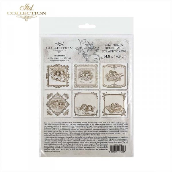 Packaged decorative scrapbooking paper with vintage designs on a white background