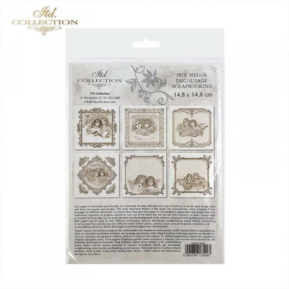 Packaged decorative scrapbooking paper with vintage designs on a white background