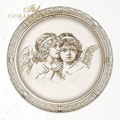 Decorative plate with angel design and 'itd collection' text on a white background