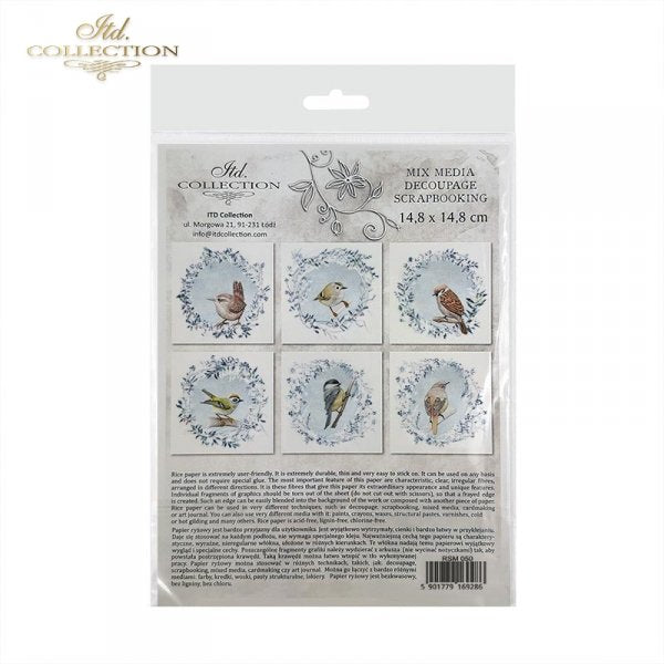 Decoupage Mini Rice Paper Set - Birds with Frost II